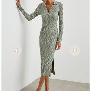 Rails Green Ribbed Sheath Dress with V-Neck